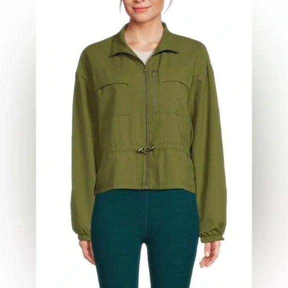 New Beyond Yoga City Chic Mid Length Palm Leaf Green Jacket Medium NWT - Picture 4 of 11